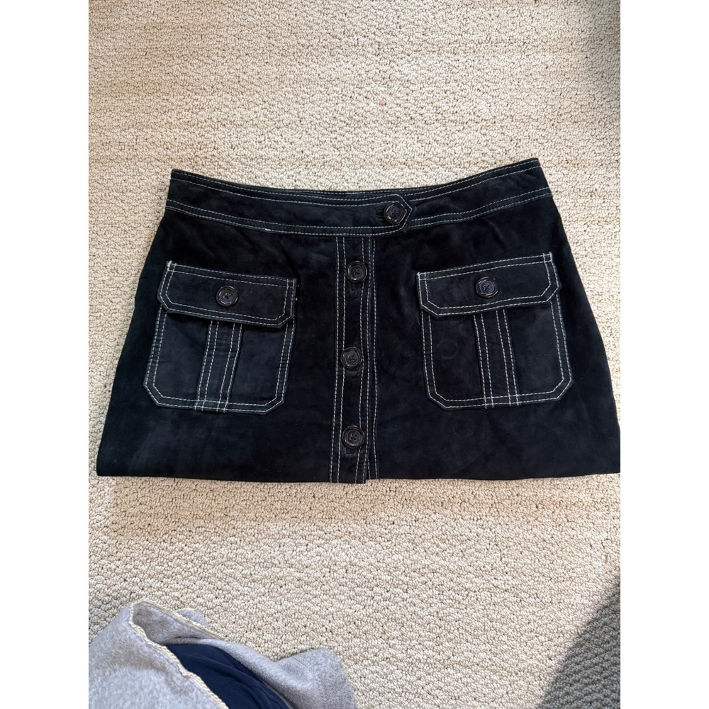 Genuine Suede INC International Concepts Black Button Front Mini‎ Skirt Size 6